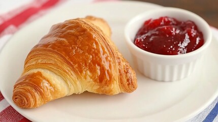 Fresh croissant with cranberry jam