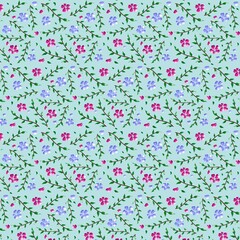 pink and purple flower, seamless flower pattern, seamless pink and purple flower pattern with light soft blue background, pink and purple flower with leaves pattern, wallpaper, illustration design	