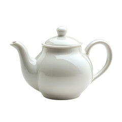 Elegant white ceramic teapot isolated on Transparent background for serving tea, white ceramic teapot on isolated isolated on PNG background