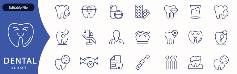 Dental thin line icons set. Tooth icon. Dentist, Dental, Tooth editable stroke icons collection. Vector illustration