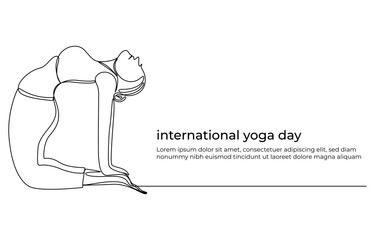 International Yoga Day concept continuous one line drawing ,Continuous line drawing of sport woman in yoga