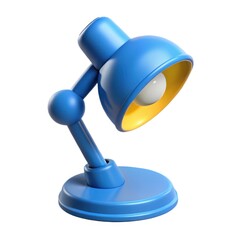 Blue desk lamp with yellow interior on white background