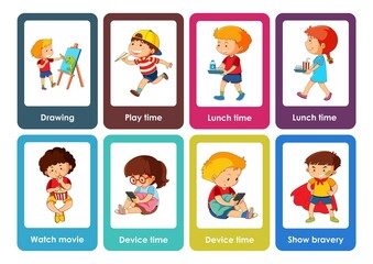Special Education Visual Scheduling Flashcards in Colourful Cartoon Style