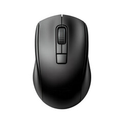 a sleek. modern black wireless computer mouse positioned on a plain white background it features a scroll wheel and buttons. designed for ergonomic use. enhancing user experience in navigating digital