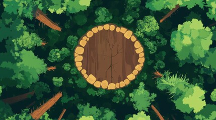 Deforestation impact art flat design top view wildlife theme animation Complementary Color Scheme. 