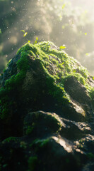 Fototapeta premium Moss-covered rock dew-covered deep green hyper-realistic nature scene perfect for forest tranquility and natural beauty visuals