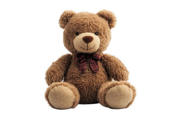 Obraz premium soft. plush teddy bear with a friendly expression. sitting upright it has a brown fur texture and a checkered bow tie around its neck. making it a classic children's toy this teddy bear serves as a co