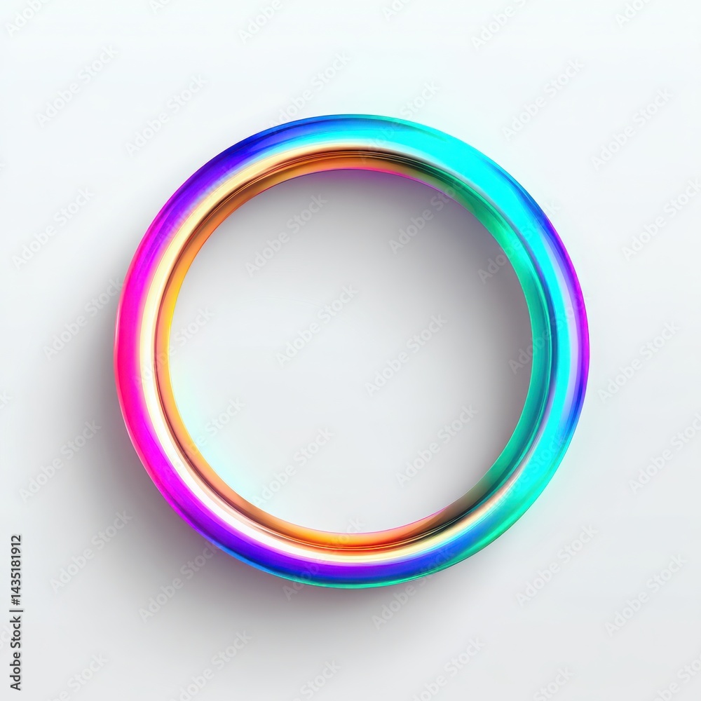 Poster iridescent ring on white background with multiple colors and smooth texture in a circular shape