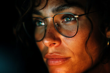 Focused Woman Resisting Distraction While Working in Low Light Room