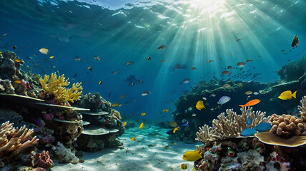 Fototapeta premium The stunning underwater scenery features colorful coral reefs and a variety of marine life.