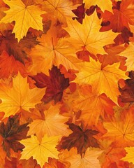 Vibrant Autumnal Canopy of Maple Leaves Displaying Rich Hues of Yellow Orange and Red in a Dense Overlapping Pattern Creating a Warm and Inviting Seasonal Backdrop