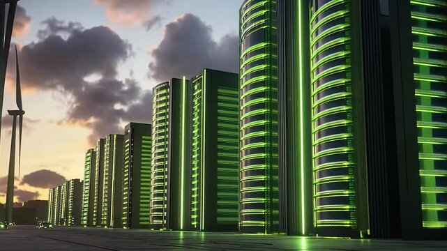 Green Energy Server Farm at Dusk - Powered by Adobe