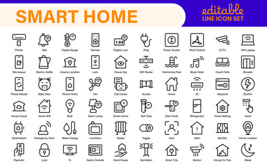 Smart Home Device Icon Pack. Modern Line Art, Outline Vector Set, Minimal, Digital, Professional, Easy to Use