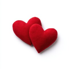 Fototapeta premium Two red hearts close together isolated on white background
