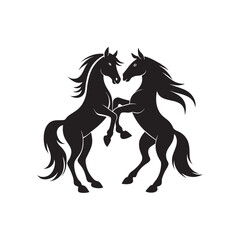 Two Horses Playing Silhouette Vector