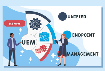 ПUEM - Unified Endpoint Management acronym. business concept background. vector illustration concept with keywords and icons. lettering illustration with icons for web banner, flyer, landing