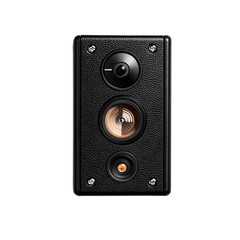 Obraz premium Vintage black speaker with textured finish, showcasing intricate design elements, ideal for music enthusiasts and decor