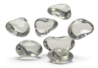 Clear Glass Pebbles Isolated on White Background