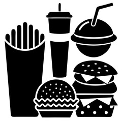 

Silhouette of hot dog french fries and soft drink icon vector black color silhouette | Premium AI-generated vector
