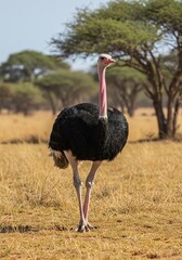 Ostrich Standing in Grassy Field During Daytime