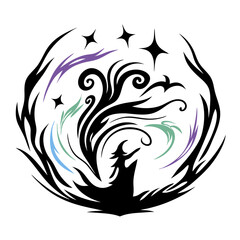 Vector illustration of a witch silhouette on a flying broom | Premium Vector