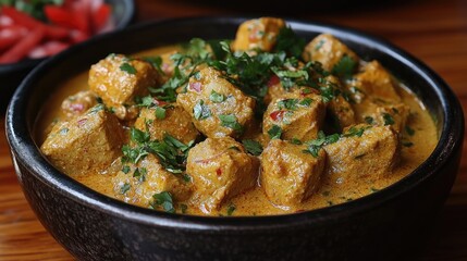 Creamy chicken curry in a bowl