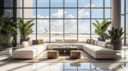 Fototapeta premium Airport Lounge Luxury Seating, Airplane View