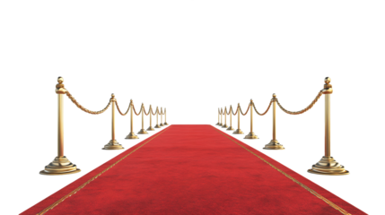 Red Carpet Pathway with Gold Stanchions, PNG