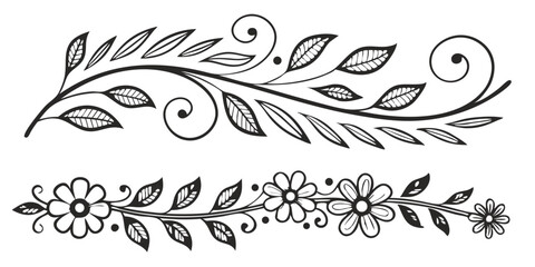 Fototapeta premium A black and white drawing of a flower and leaf design.