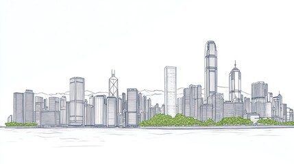 Fototapeta premium Line drawing of Hong Kong skyline