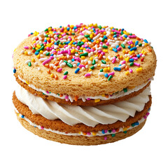 Delicious sandwich cookie with cream and colorful sprinkles dessert treat isolated on transparent  background png
