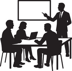 silhouette design of business team collaborating in a meeting room vector art illustration