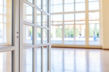 Empty room, glass doors, bright light