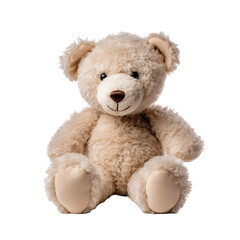 Obraz premium Soft beige teddy bear sitting upright, perfect for comforting children, adding warmth to a nursery or playroom decor. on transparent background