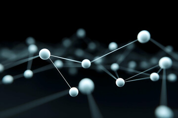 A digital representation of interconnected nodes and lines on a dark background, symbolizing networks or molecular structures.