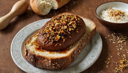 bread with Vegemite and coconut Sambol
