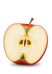 Sliced Apple Showing Seeds and Flesh Isolated on White