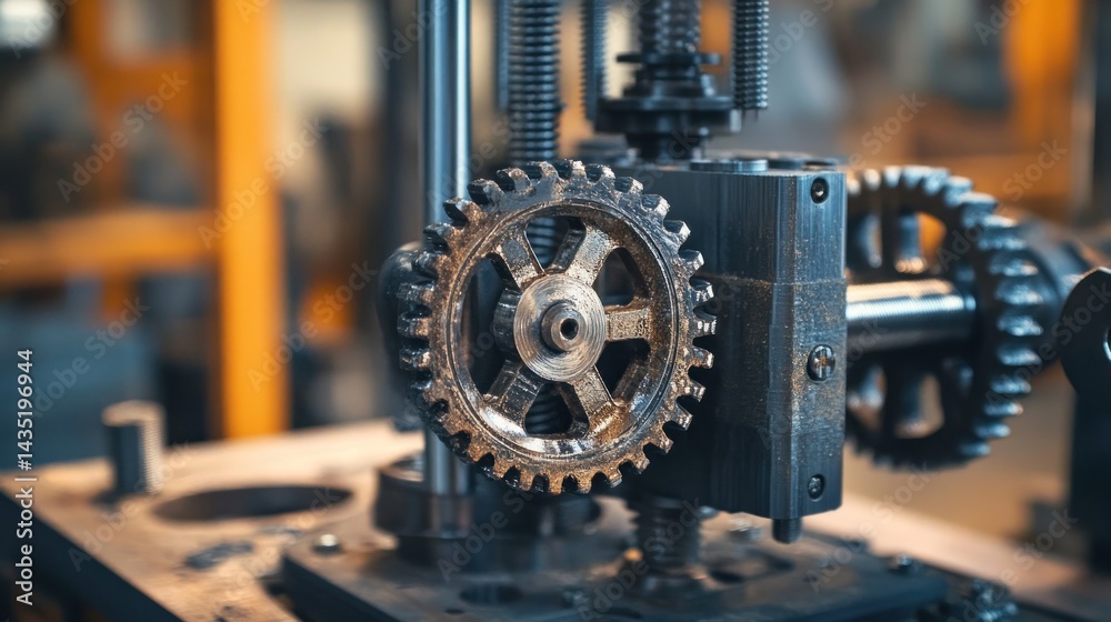 Poster close-up of industrial gears and machinery. detailed view of intricate mechanical components