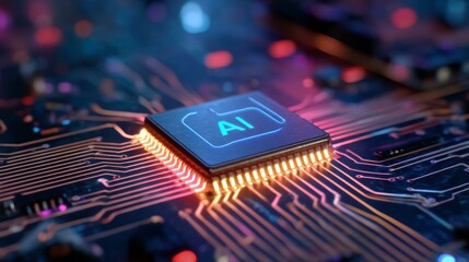 AI Chip on Circuit Board Close Up