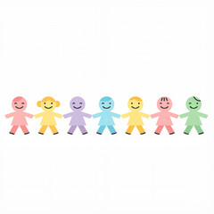 Colorful paper dolls holding hands in a cheerful style,  in a vector style    
