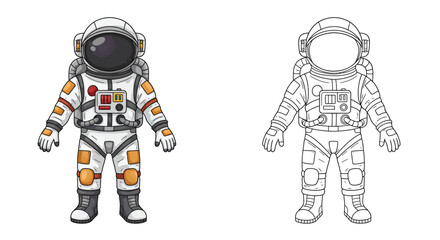 Astronaut Coloring Page: A delightful coloring page featuring an astronaut in a detailed space suit, with a blank outline for kids to color in.