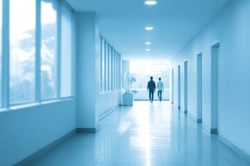Fototapeta premium Modern Office Corridor with Two People Walking