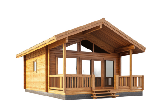 Wooden cabin structure isolated on transparent background