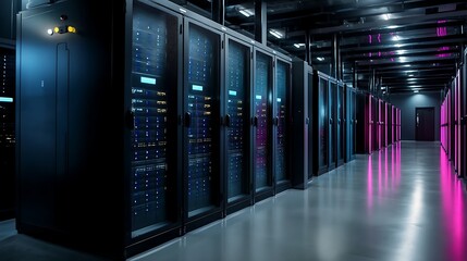 Modern Server Room Interior Design with Colorful Lighting