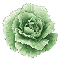 Obraz premium a highly detailed illustration of a green lettuce. showcasing its layered leaves and natural textures the vibrant shades of green emphasize freshness and vitality. making it suitable for culinary cont