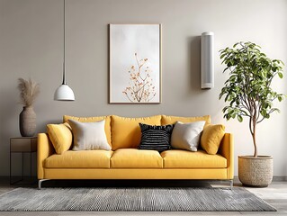Fototapeta premium Modern Yellow Sofa Living Room Illustration