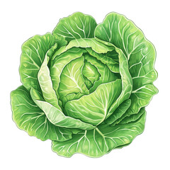 Obraz premium vibrant. detailed illustration of a green cabbage. showcasing its layered leaves and rich textures the artwork emphasizes the freshness and natural beauty of the vegetable. making it suitable for culi