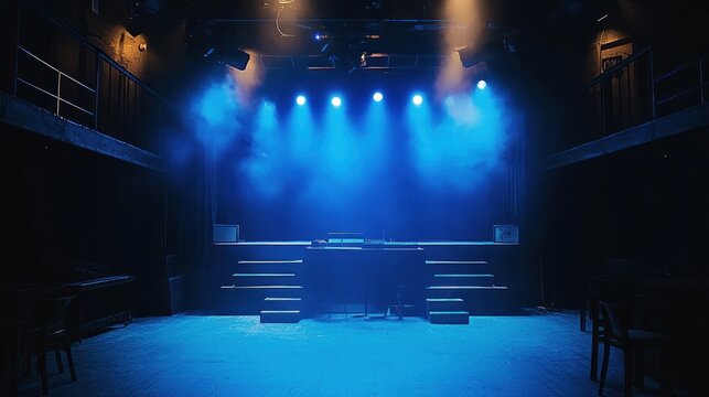 Blue Stage Lights Illuminating Empty Concert Venue