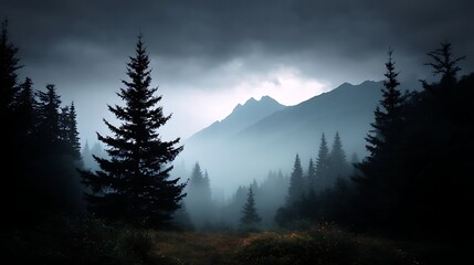 Misty Mountain Forest Scenery