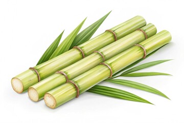 Fresh sugarcane stalks isolated on white background
